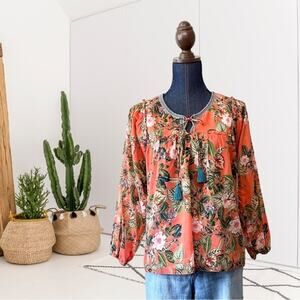 Johnny Was Tropical Floral Orange Top